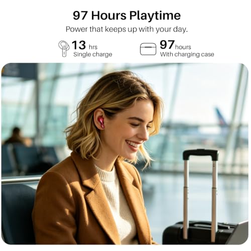 TOZO T20 Wireless Earbuds 97H Playtime, Wireless Charging LED Display Case | 10mm Deep Bass Sound, Dual Mic ENC Clear Calls, IPX8 Waterproof, Bluetooth 5.3, Comfortable Fit Ear Buds For Daily Use, Red - Image 7
