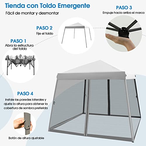 COSTWAY Carpa Cenador Plegable 3x3m, Pabellon de Jardin Pop-up Regulable en Altura, 4 Paredes y 4 Bolas de Arena, Bolsa con Ruedas, Pergolas Impermeables Exterior Protección UV 50+ (Gris) - imagen 3