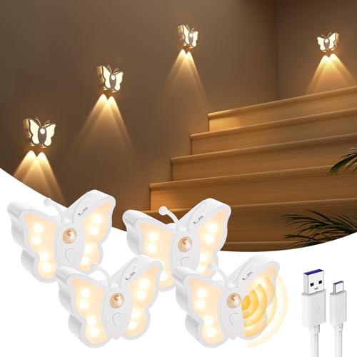 Image of LOFTEK Motion Sensor Night Light, Rechargeable Stair Lights, Wireless with Magnetic Stick on Wall Light for Hallway, Bathroom, Bedroom, Kitchen, Portable for Outdoor Camping, Warm White, 4 Pack
