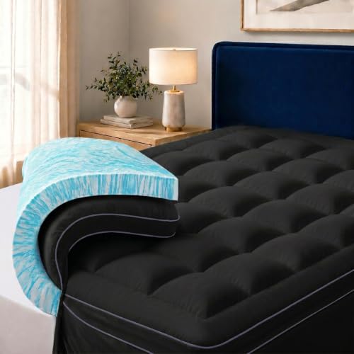 Image of ABENE 3 Inch Dual Layer Full Memory Foam Mattress Topper, 2 Inch Memory Foam Plus 1 Inch Down Alternative Pillowtop Mattress Pad with Deep Pocket, Soft Support for Pressure Relief, Black
