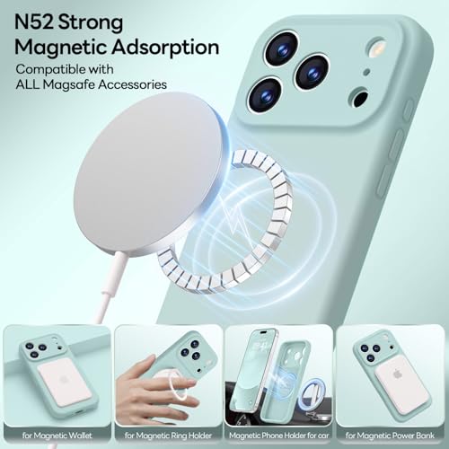 Image of LOVE 3000 Designed for iPhone 17 Pro Max Case, Premium Silicone [Compatible with Magsafe][Soft Anti-Scratch Microfiber Lining] Shockproof Protective Phone Case for Men Women 6.9 inch, Mint