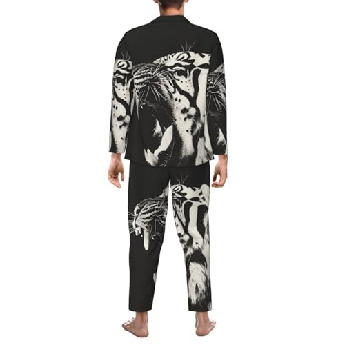 Growling Tiger Opening Mouth Mens Pajamas Set Button Down Sleepwear Set Long Sleeve Loungewear With Pockets2
