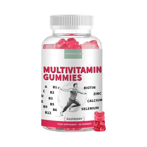Gominolas de Multivitaminas y Minerales Hombre y Mujer - Multivitaminico con 15 Vitaminas y Minerales Esenciales - Vitamina A, B, C, D, E, Calcio, Zinc y Selenio - Multivitamin Gummies - 60 Unidades
