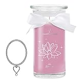 JuwelKerze Iced Blossom Halskette Silber - Schmuckkerze 80 Std - große Duftkerze mit Eisblumen Duft - violette Kerze mit Schmuck Überraschung - Geschenke für Frauen, Geburtstag