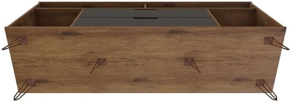 Natural and Gray MDF TV Stand with Metal Legs and Cabinet