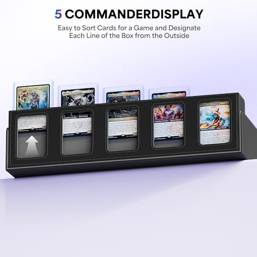 Image of UAONO Trading Card Storage Box with Commander Display;3900+ Card Box for MTG, Removable Cover; 5 Row Case fits MTG TCG Sports Cards 48 Dividers,5 Stoppers,5 Top Loaders,1 Dice Box(Black, Grey)