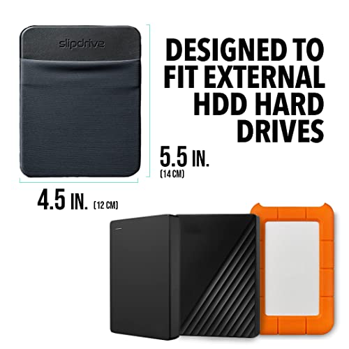 Slipdrive - Portable Hard Drive Sleeve for Laptop - HDD Hard Disk Drive - Reusable Adhesive - 5.5” x 4.5” Stick on External Hard Drive Carrying Case - Travel Pocket Pouch (Large, Black)