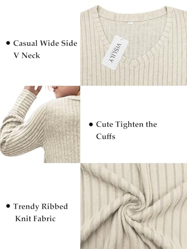 Image of VISLILY Womens-Plus-Size-Dressy-Tops Casual V Neck Long Sleeve Knit Sweater