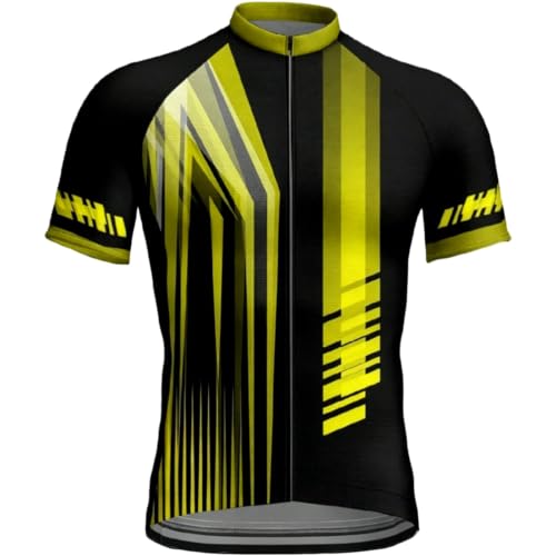 ENEN Maillot Ciclismo Hombre Verano Manga Corta Transpirable, Maillot Bicicleta Montaña Secado Rápido Respirable XS-4XL Camiseta Ciclismo MTB Cómodo con Cremallera y Bolsillos (Amarillo I,XS)