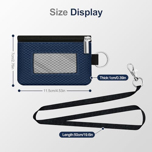 Image of Minimalist RFID Blocking Small Wallet with ID Window,WaterResistant Zip Id Case Wallet with Lanyard Keychain for Cards,Cash,Travel,Women,Men (Dark Blue /Light Gray)
