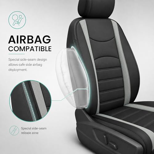 Image of FH Group Car Seat Covers Front Set Gray Black Faux Leather Car Seat Cushions - Car Seat Covers for Low Back Seat, Universal Fit, Automotive Seat Covers, Airbag Compatible for SUV, Sedan