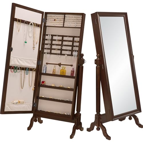 BOUQUETYZ Jewelry Armoire Cabinet Standing Full Length Mirror with Storage,