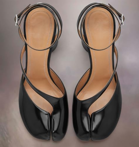 Beauty Cry Womens Tabi Shoes Split Toe Sandal Pumps Chunky Sling Back Sandals Buckle Ankle Strap Leather High Heels2