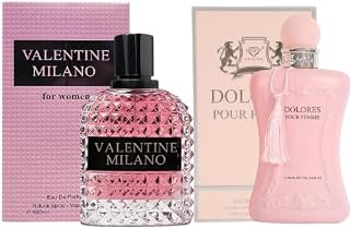 Valentine Milano Women & Dolores Women's Perfume Set, 3.4oz each Eau De Parfum, Notes of Lychee, White Musk, Bergamot, Vanilla, Rose Fragrances, 2-Pack