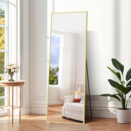 COFENY Ganzkörperspiegel, 150 × 40 cm Standspiegel mit Aluminiumrahmen, Spiegel Groß zum Stehen, Anlehnen oder Hängen, Spiegel Ganzkörper für Schlafzimmer, Wohnzimmer,Gold