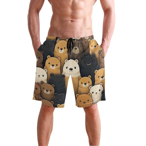 Bear Animal Cute Men's Sportwear Swim Trunks Quick Dry Board Shorts with Lining S B04027442