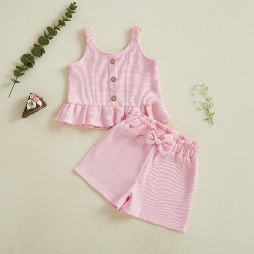 Image of Little Toddler Kids Girl Clothes Set 1-8 Years Summer Outfits Solid Color Tank Tops & Shorts