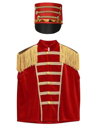 Kids Boys Girls Tassel Waistcoat Circus Ringmaster Showman Vest Fancy Dress Ups with Hat Set3