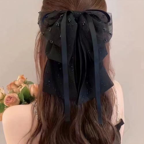 Clip Pinza para Cabello con Lazo Grande de Chifón Negro miniatura 1