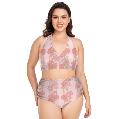 Bikini grande taille fleur rose : la solution gainante et réglable pour vos formes