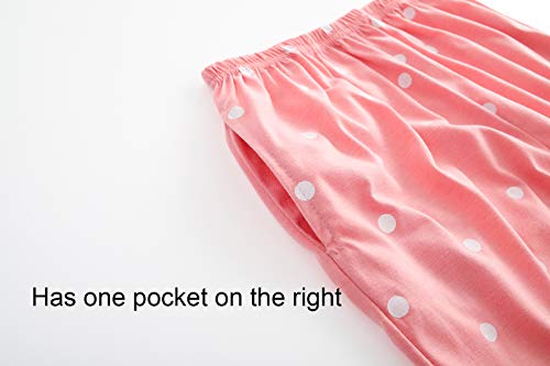 Big Girls Pajamas Set Short T-Shirt And Long Pant Cartoon Sleepwear Cute Pjs For Teen Kids Size 12 14 16 (16, Pink Dot(Cat)) #TOP6