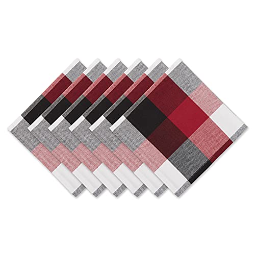DII Tri-Color Check Collection 100% Cotton Tabletop, Napkin Set, 20x20, Cardinal Red, 6 Piece