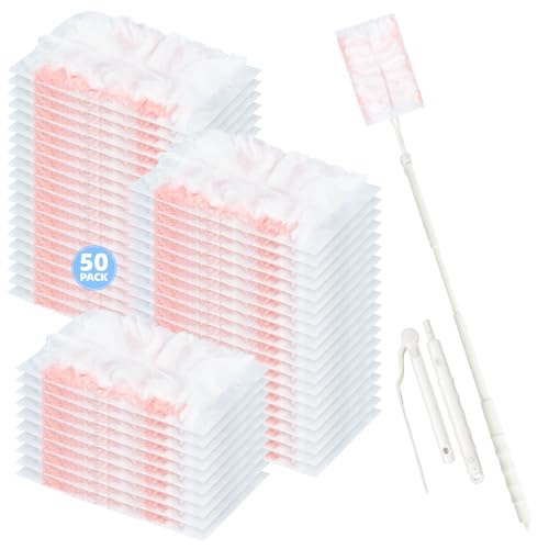 Loveco 51 piezas compatibles con Swiffer Staubmagnet Recargable, plumero magnético desechable para Swiffer Duster Recarga para pelo de animales, polvo, suciedad, sin perfume (50 toallitas rosas + 1