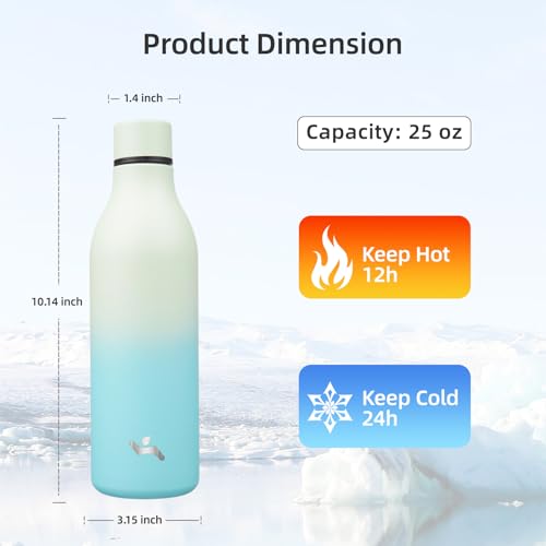 Image of Konokyo 25 oz Insulated Stainless Steel Metal Water Bottle with Strap | BPA-free, leak-proof, dishwasher-safe reusable bottle with strap for gym, school, hiking, outdoor travel & hydration