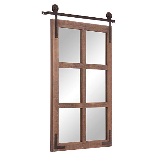 Patton Wall Decor 33x26 Sliding Barn Door Wood Window Wall Mirror, Brown - Image 2