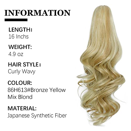 Yamel Ponytail Extension 16" Long Curly Wavy Bronze Yellow Mix Blond Claw Jaw Clip in Synthetic Hairpiece Pony Tail Tale Ponytail Hair Extensions - Image 4