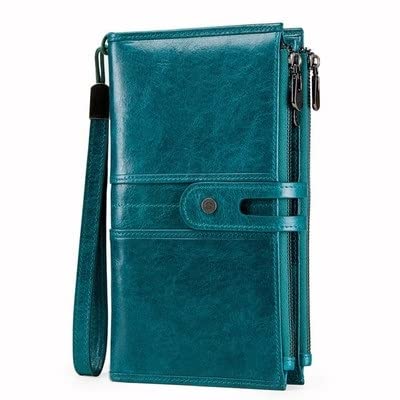 Skórzany portfel, Damska kopertówka długi portfel portmonetka o dużej pojemności z etui na telefon torebki damskie etui na karty(Blue)