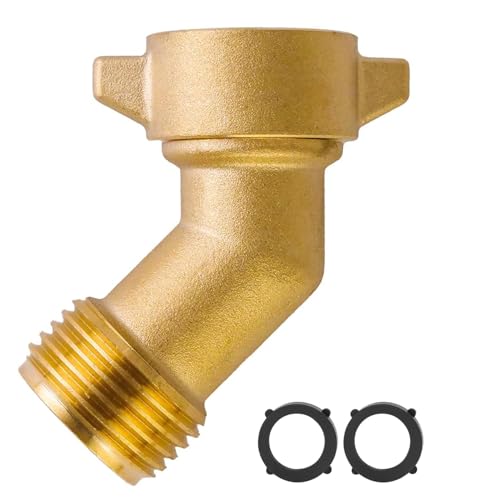Image of 45-Degree Hose Elbow For RVs - Solid Brass Construction, Features Convenient Easy Grip Connector,For RV Water Hoses, Residential Outdoor Faucets, & More- 1-Pack