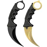 Karambit Knife Trainer Stainless Steel Practice Karambit Knife Fixed Blade Training Karambit Knife with Sheath and Cord Suitable for Hiking, Adventure, Survival and Collection 2 Pieces(Black Gold)