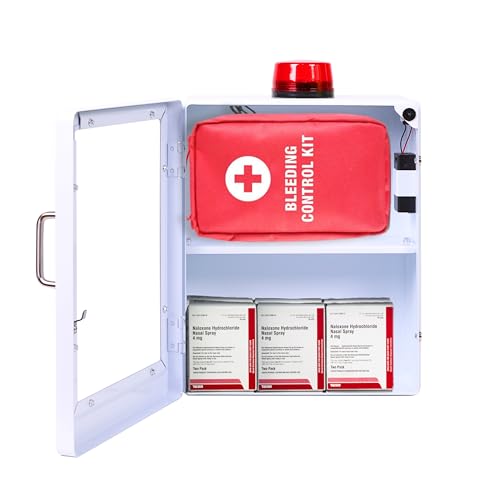 Image of Large Naloxone Overdose Emergency Kit Cabinet - Holds 6-8 Naloxone Boxes or a First Aid /Bleeding Control Kit - Wall-Mounted Cabinet - Alarm & Locking System (Naloxone Not Included) (White)