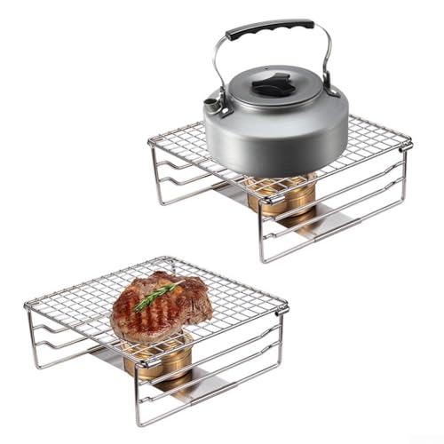 Parrilla plegable para fogata, parrilla portátil de acero inoxidable, altura ajustable, mini estante de carbón para barbacoa, para picnic, senderismo, camping