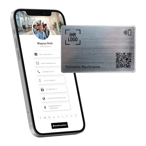 Litfax Digitale NFC Visitenkarte – Metall – NFC Karte inkl. Website & vCard-Profil – Keine monatlichen Gebühren – Kompatibel mit Smartphones (Android und iOS) (Metall Silber)