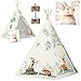 Produktbild Nukido Tipi Zelt Für Kinder Tippi Kinderzelt Montessori Spielzelt Lesezelt Kinderspielzelt Für Drinnen Mit Zeltstabilisator Dekokissen Weiß Grün Braun 114x114x165 cm