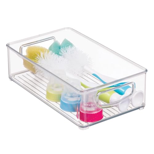 Image of mDesign Small Plastic Baby Nursery and Food Organizer -Storage Holder Bin with Handles for Closet, Cupboard, Cabinet, Drawers, Shelves - Holds Canned Food, Bottles, Formula - Ligne Collection, Clear