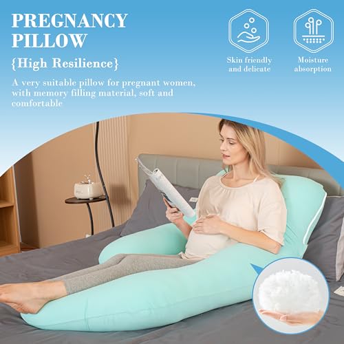 Image of Cute Castle Cooling Cover Pregnancy Pillows, Soft U-Shape Maternity Pillow with Removable Cover - Full Body Pillows for Adults Sleeping - Pregnancy Must Haves - Jumbo 57 Inch - Turquoise