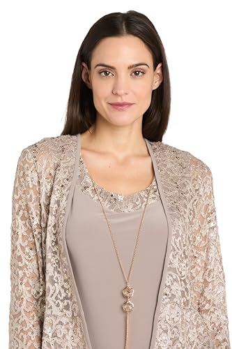 Image of R&M Richards Women's Elegant Sheath Ensemble W /Tiered Glitter Lace Jacket - Formal Evening Wear, Wedding Guest