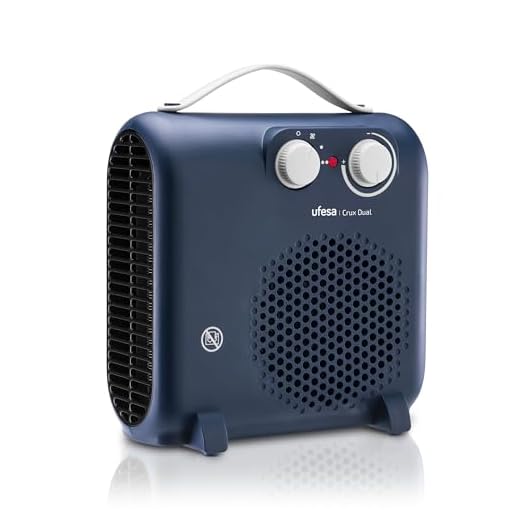 Ufesa Crux Dual Calefactor de 2000W, 3 Niveles de Potencia, Termostato Regulable, Uso Plano y Vertical, Función Ventilación, Azul
