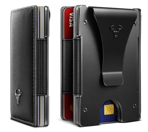 Mens Money Clip,Slim Leather Wallet Card Case For Men Expandable for 11 Cards RFID Blocking