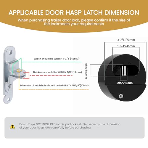 Image of 2 Pack Hidden Shackle Padlock Keyed Alike Heavy Duty Trailer Puck Black | Trailer Door Lock W /4 Keys, Anti Theft, 2-7 /8 inch Solid Steel, for Trailers Trucks Vans, Shed Gates Garage