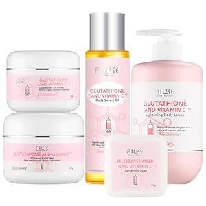 AILKE Brightening Huidverzorgingsset met Body Lotion, Shea Butter Cream, Whitening Soap, Bleaching Cream, Massage Oil, Gelijkmatige teint, Vlekverwijderaar