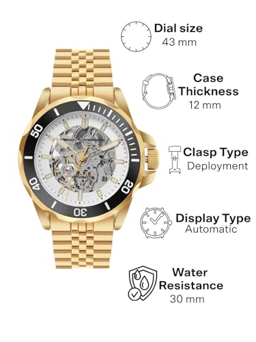 Image of French Connection See Through Silver Round Dial with Gold Stainless Steel Strap Automatic Watch for Mens - FCA22GM