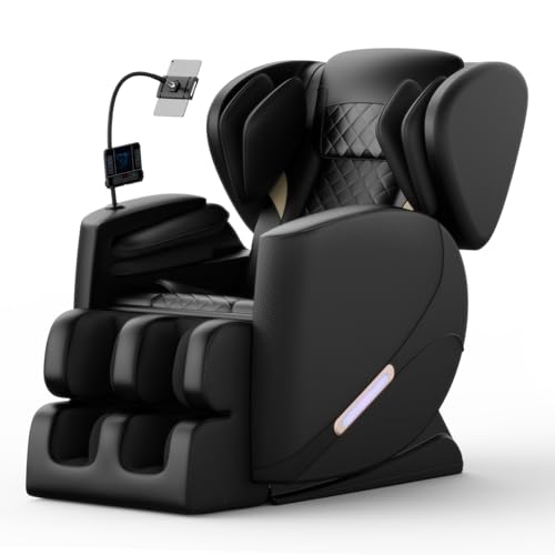 KEIKI Zero Gravity Massage Chair Recliner for Full Body Air Pressure, Heated Back, Calf &amp; Foot Rollers, Bluetooth Music, for L-Shaped Home &amp; Office Relaxation Chair, Adjustable Footrest, Black
