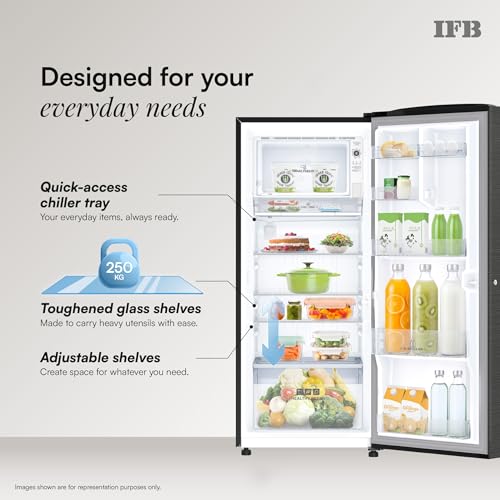 Image of IFB 222L 4 Star Advanced Inverter Direct-Cool Single Door Refrigerator with 30 Hrs Cooling Retention, XL Bottle Bin, Big Vegetable Box & 4 Year Super Warranty (2026, IFBDC-248DYOSE, Onyx Grey)