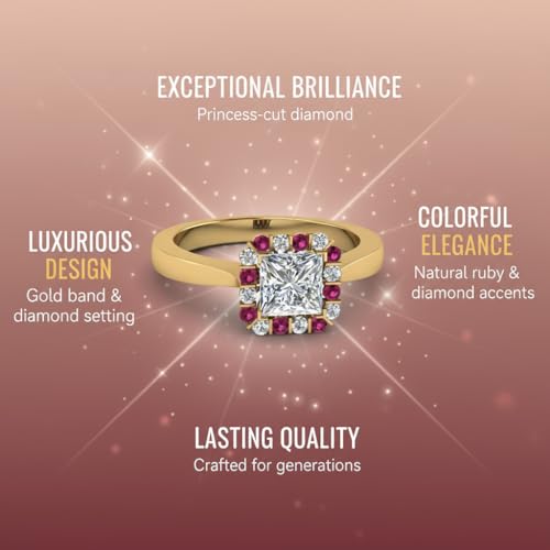 Image of Choose Your Gemstone Floating Halo Diamond CZ Ring Yellow Gold Plated Princess Shape Halo Engagement Rings Everyday Jewelry Wedding Jewelry Handmade Gifts for Wife US Size 4 to 12