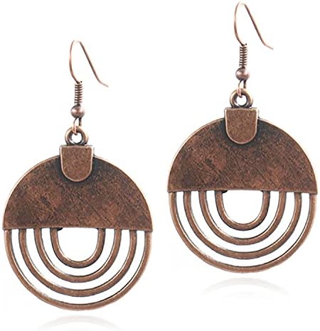 ANDPAI Handmade Unique Bohemian Tribal Hoop Spiral Earring Vintage Gold Silver Geometry Dangle Drop Earrings for Women Girls (Brown)