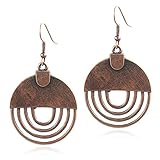 ANDPAI Handmade Unique Bohemian Tribal Hoop Spiral Earring Vintage Gold Silver Geometry Dangle Drop Earrings for Women (Brown)